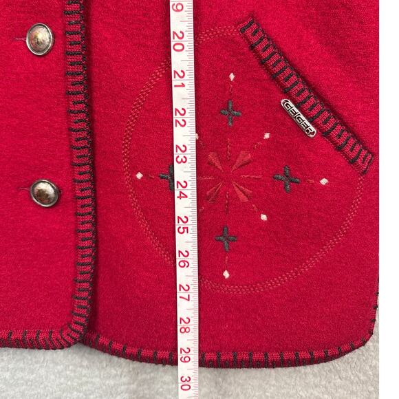 Vintage Geiger Collections Wool Cardigan Jacket Red Embroidered Pockets Size 10 - Picture 4 of 9